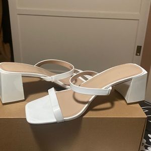 White low block heels